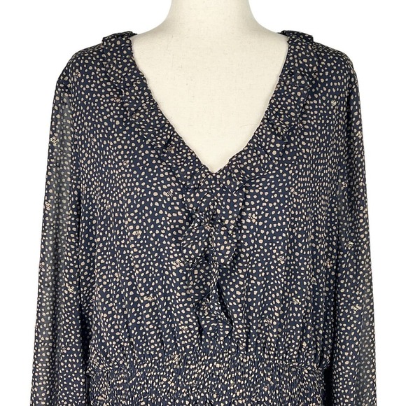VERY J ANIMAL PRINT‎ RUFFLE V-NECK SMOCKED WAIST TIERED DRESS BLUE/GOLD 3XL NWT - Picture 2 of 15